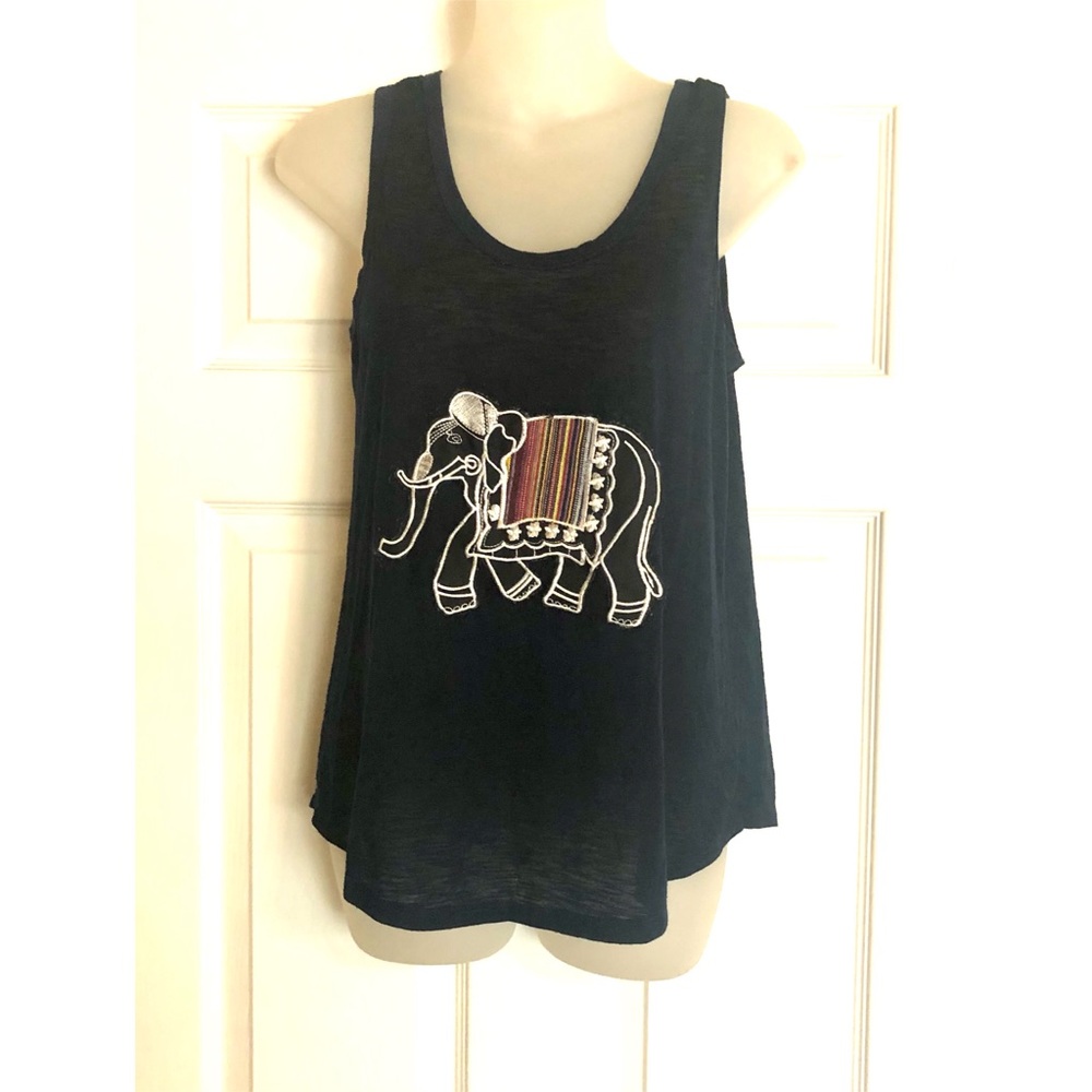 Navy Blue Tank Top with Embroidered Elephant 🐘